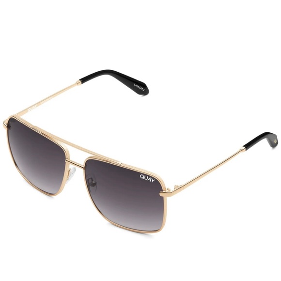 QUAY Hot Take Sunglasses Gold Frame Smoke Gradient Lenses Square Aviators Unisex - Picture 3 of 6